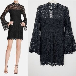 Bardot Black Lace Long Bell Sleeve LBD Little Black Dress size 6